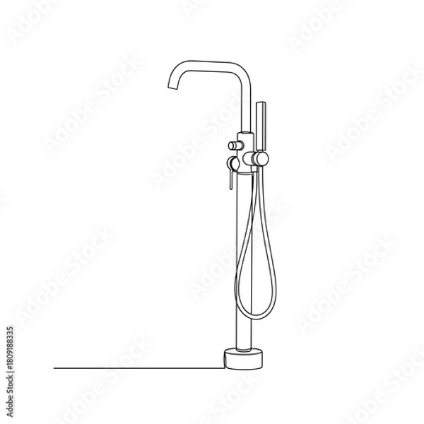 Obraz Freestanding bathtub faucet in black and white line art style