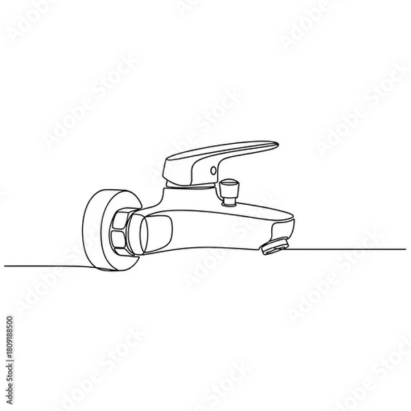 Obraz Wall-mounted faucet illustration in black and white line art