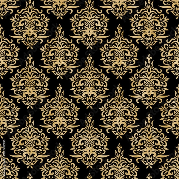 Fototapeta Damask Seamless Pattern - Black and Gold Texture