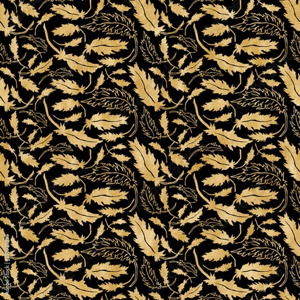 Fototapeta Gold and Black Feather Texture - Seamless Pattern