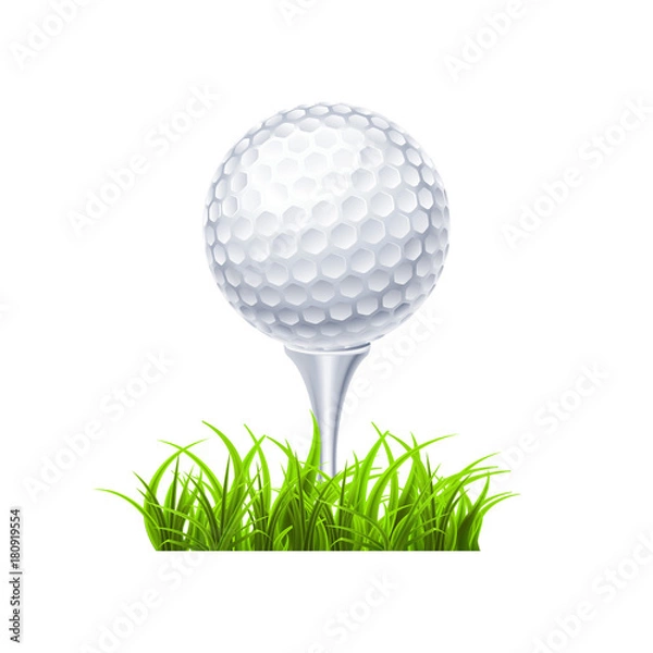 Obraz Golf ball on white tee realistic vector illustration isolated