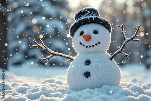 Obraz Snowman in Snowy Forest Setting