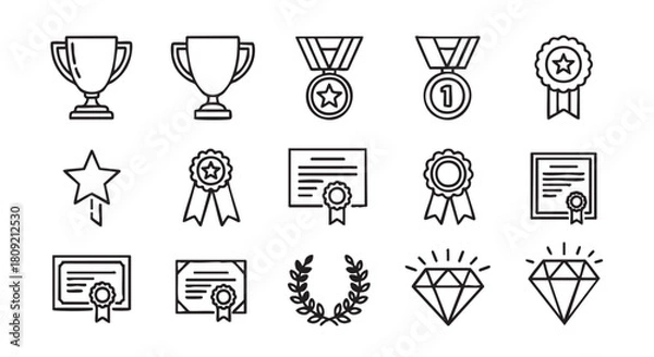 Obraz Line art illustration of achievements trophies awards and certificates design