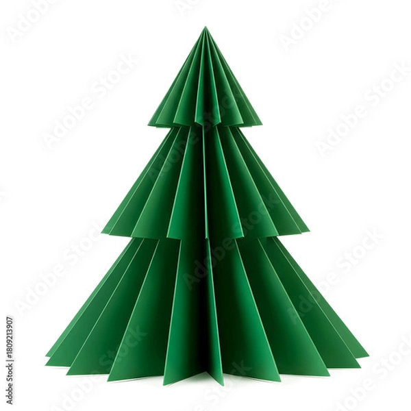 Obraz Green, abstract, and paper origami Christmas tree vector illustrations for holiday cards and winter celebration design