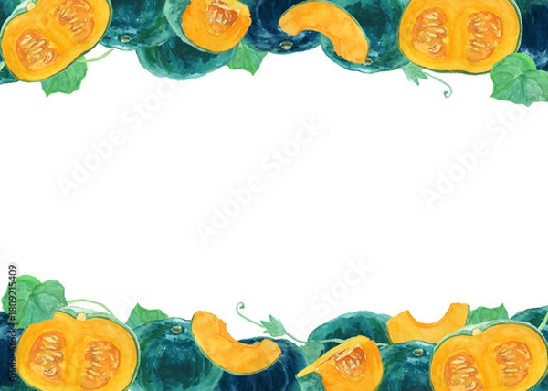 Obraz 水彩絵の具で描いた手描きのかぼちゃ背景
