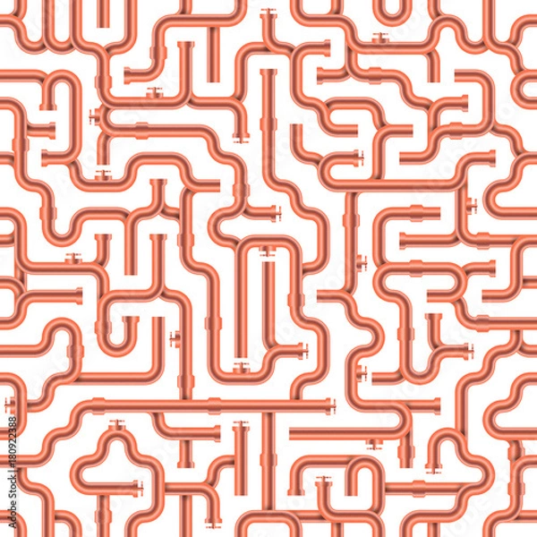 Fototapeta Copper pipe system realistic seamless pattern. EPS 10