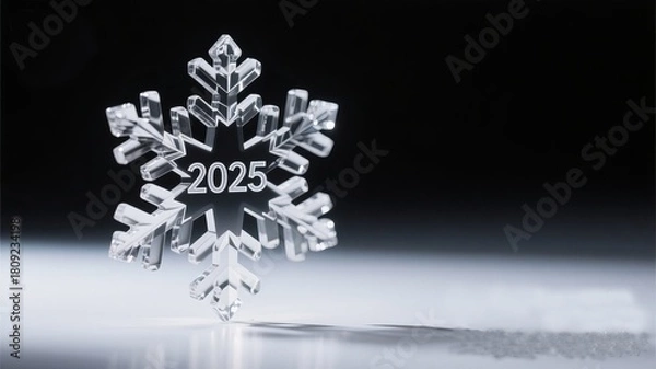 Fototapeta Elegant crystal snowflake with 2025 year displayed for modern festive holiday season