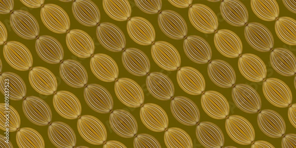 Fototapeta Seamless Christmas garland pattern with golden Christmas beads on a gold background. Suitable for wallpapers, backdrops, textiles, packaging, and paper. Vector illustration.