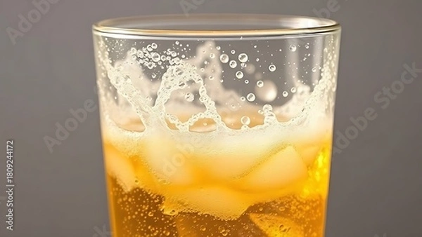 Fototapeta desorption. A glass of carbonated drink with rising bubbles and condensation on a clean background. bar promotions, beverage menus, designed for product packaging and bar promotions.