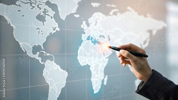 Fototapeta Strategic planning action global holographic map business environment interactive viewpoint focus on decision making