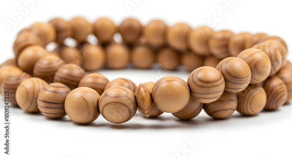 Fototapeta Natural wooden beads arranged in a calming circular pattern, symbolizing serenity and mindfulness.