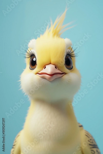 Fototapeta Cute little bird chick looking directly at viewer