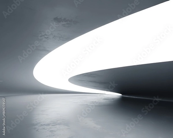 Obraz Abstract Futuristic Tunnel with Glowing White Curve and Reflective Floor interior architecture