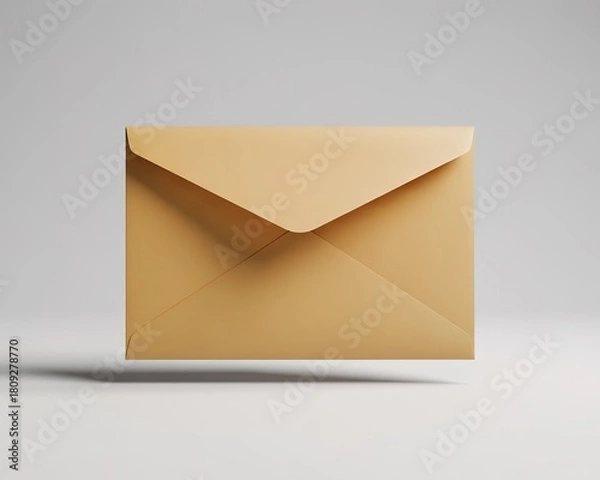 Obraz Closed light brown paper envelope floating in studio lighting with soft shadow mail letter