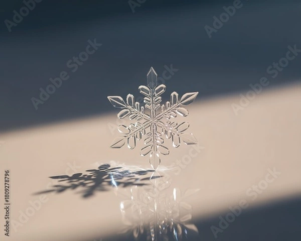 Obraz Close-up of a clear glass snowflake with intricate details and shadow crystal