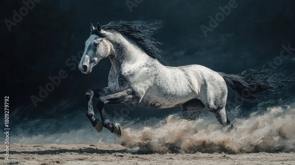 Fototapeta Running horse captured from side view, dynamic frame 