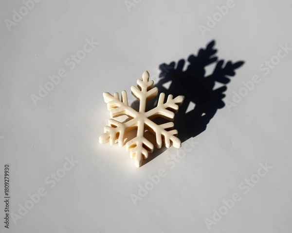 Obraz Single White Snowflake Ornament Casting a Sharp Shadow on a White Surface winter decoration