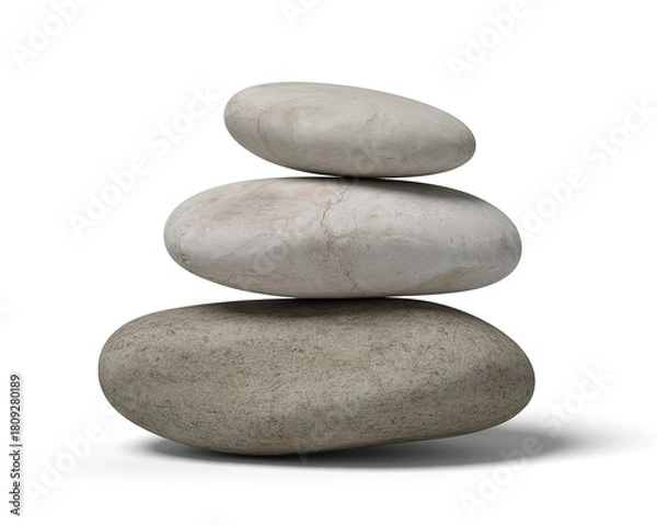 Fototapeta Stack of three smooth, balanced grey and white stones on a white background rocks pebbles