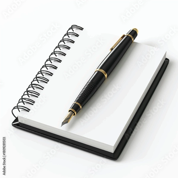 Fototapeta Spiral Notebook with Pen Isolated on White Background