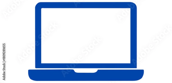 Fototapeta Blue Laptop Computer Icon - Modern Digital Technology, Online Connectivity, and Remote Work Symbol