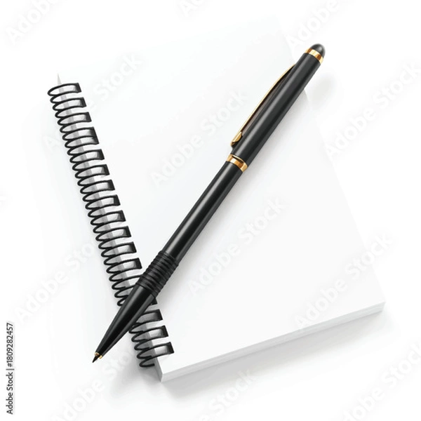 Fototapeta Spiral Notebook with Pen Isolated on White Background