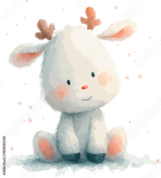 Fototapeta Whimsical watercolor illustration portraying an endearing baby reindeer with warm festive charm - vector illustration