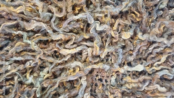 Fototapeta Curly brown wool yarn background texture close up