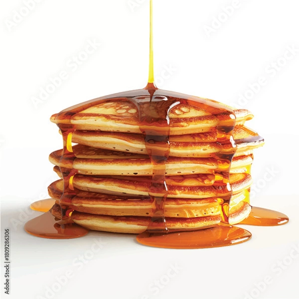 Fototapeta Stack of Pancakes with Dripping Syrup Isolated on White Background.