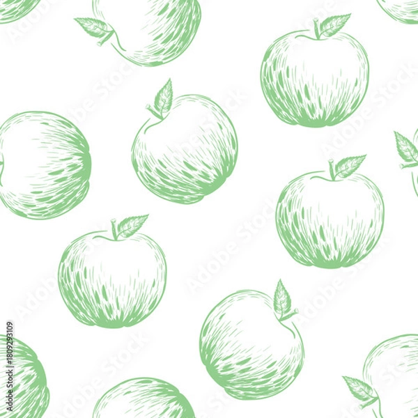 Fototapeta Seamless apple vector pattern. Wallpaper. Wrapping paper. Vegan food. Cooking illustration