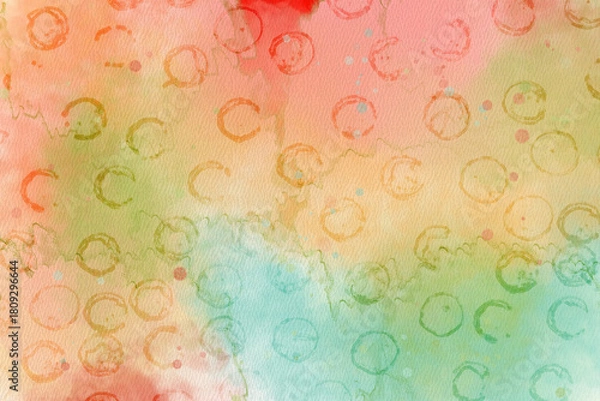 Fototapeta Abstract watercolor background with circle stains and colorful splatters