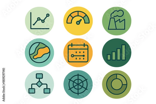 Fototapeta Essential icons set covering business analytics planning and environmental impact