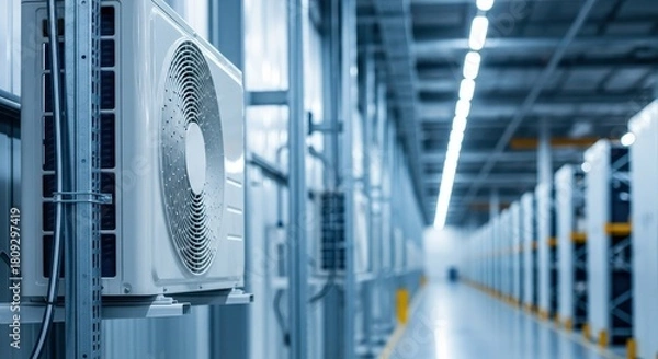 Fototapeta Air conditioning system units installed in the warehouse for temperature control