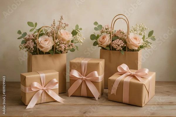 Obraz Elegant gifts and floral arrangements for special occasions create feelings of love, appreciation, and celebration perfect for branding and marketing campaigns