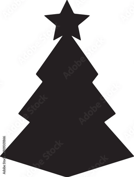 Obraz Stylized geometric black christmas tree with a polygonal design standing alone isolated on a clean white background isolated on white background.