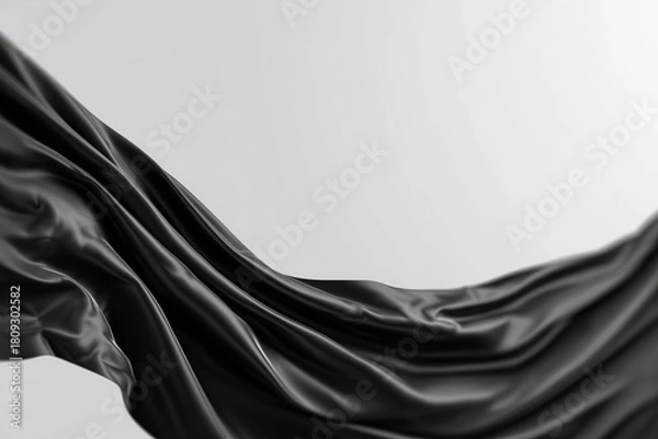 Obraz Flowing Black Silk Fabric Against a Bright White Background