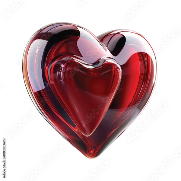 Fototapeta Glossy red heart symbol with smooth reflective surface, high-quality   isolated on a clean white background, 
