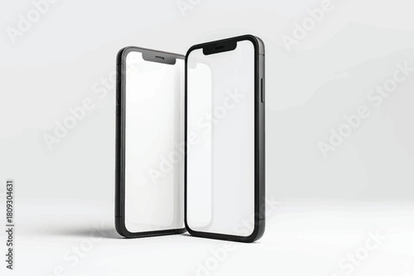 Fototapeta Modern smartphone with blank screen isolated on white background, sleek mobile device design, high-quality product mockup suitable for technology, app display, and advertising presentations.