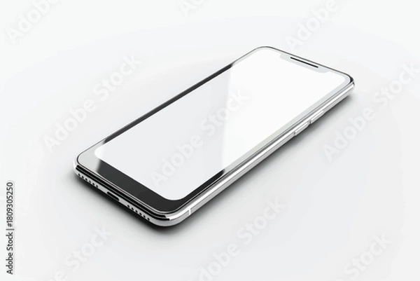 Fototapeta Modern smartphone with blank screen isolated on white background, sleek mobile device design, high-quality product mockup suitable for technology, app display, and advertising presentations.