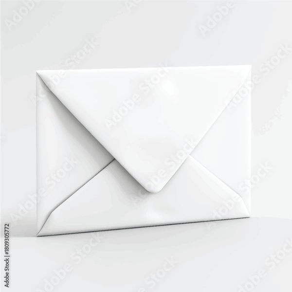 Fototapeta A Clean White Envelope Isolated on a Pure White Background with Soft Shadows and Simple Modern Styling.