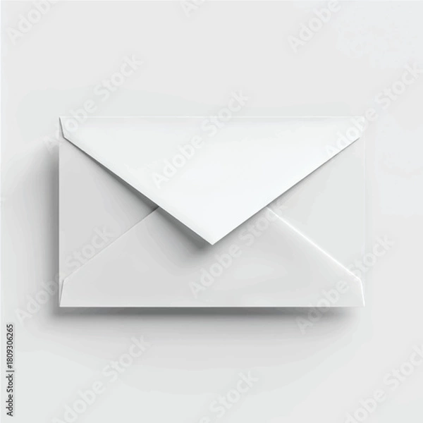 Fototapeta A Clean White Envelope Isolated on a Pure White Background with Soft Shadows and Simple Modern Styling.