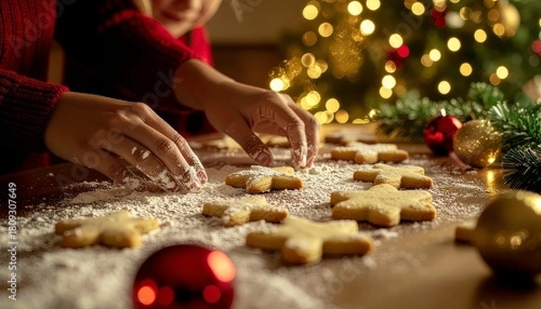 Obraz Baking holiday cookies with loved ones in a cozy setting during the Christmas season