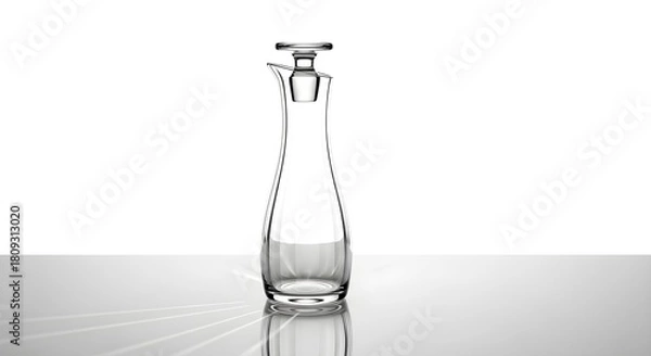 Obraz Elegant glass decanter with stopper on white surface product photography