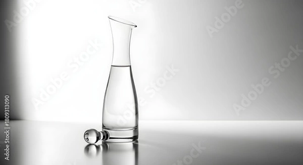 Obraz Elegant glass decanter with water on reflective surface