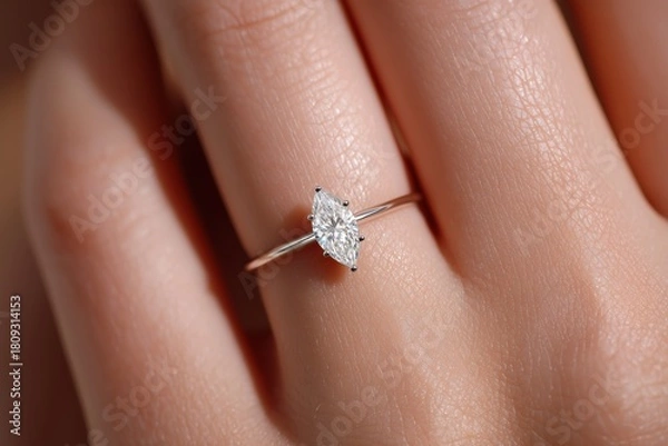 Obraz Delicate Marquise Diamond Ring on a Woman's Finger