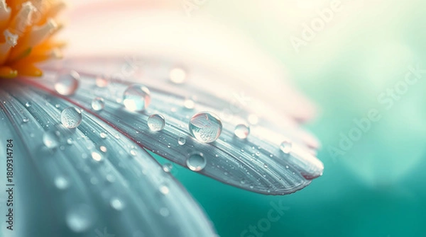 Obraz Delicate Flower Petal with Sparkling Water Droplets Closeup background