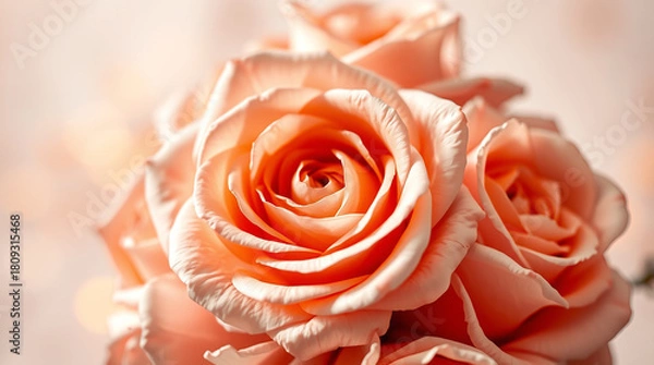 Fototapeta Soft Peach Rose Bouquet with Bokeh Background background