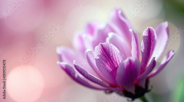 Obraz Macro Pink Flower with Dew Drops Lush Petals and Soft Bokeh Background Natural Beauty and Freshness of Bloom background