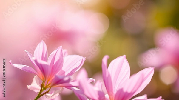Obraz Pink Magnolia Blossoms in Soft Spring Sunlight with Bokeh background
