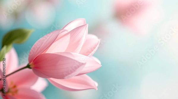Obraz Delicate Pink Flower Blossom with Soft Focus Serene Pastel Floral Background Natures Tranquil Beauty for Spring and Botanical Themes background