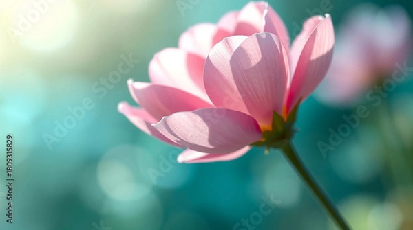Obraz Sunlit Pink Flower Bloom with Delicate Petals  Vibrant Bokeh Background Tranquil Nature Scene for Serenity  Beauty background